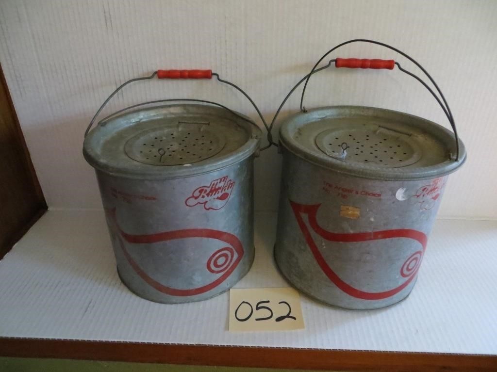 Two Vintage Red Handled Minnow Buckets