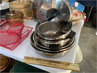 stack of stainless steel pans etc.