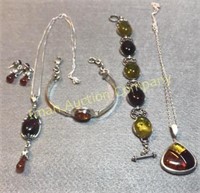Sterling & Amber or Amber Type Jewelry - 5