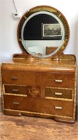1930’s Art Deco Dresser, original round mirror,