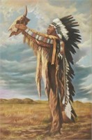 FRAMED SIOUX INDIAN PAINTING AFTER PAUL CALLE