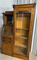 Antique Oak Drop Front Desk/ Secretary Shelf Unit