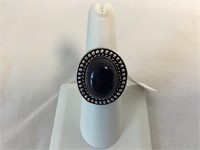 Silver Tone Size 7 Ring with Blue Sun Stone