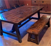 Classic Solid Wood Farmhouse Dining Table & Bench
