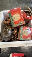 Box of miniature metal oil lamps
