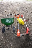 Lot: 2 electric weed trimmers, Scotts 1000 spreade