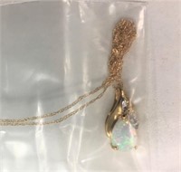 14k Gold Cubic Zirconia Opal Necklace & Pendant