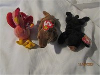 Lot 3 Beanie Babies With Tags Dog Bear Rooster