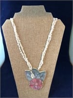 Vintage Mother of Pearl Pendant & Chip Necklace