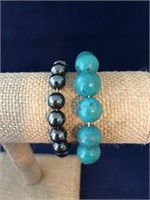Hematite and Faux Turquoise Bead Bracelets