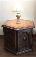 Vintage Hexagonal End Table w/ Lamp