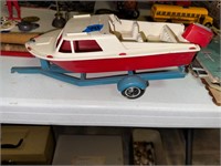 Vintage Toy Boat/Trailer (steering wheel damage)