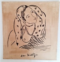 Henri Matisse Handmade Ink Drawing On Carboard