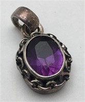 Sterling Silver Pendant W Purple Stone