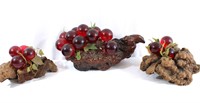 3 MCM Ruby Red Lucite Grapes on Driftwood