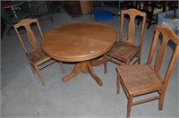 Antique Oak Pedestal Table & Three Chairs