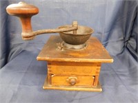 Antique dovetail coffee grinder, 7" x 7.5", 5"