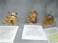 3 Danbury Mint Gold Plated Ornaments