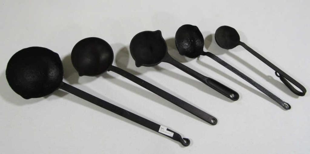 5 ANTIQUE CAST LADLES