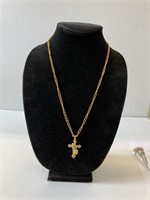 24" Necklace w/ Cross and Praying Hands Gold tone