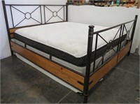 Rustic Wood & Metal King Bed Frame with Rails