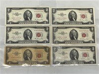 5 - 1953, 1 - 1953A $2 red seal notes