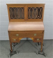 Antique Secretary W Glass Doors And Key