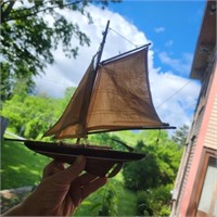 Vintage Painted Wood & Cloth Sailboat 12" by 13"