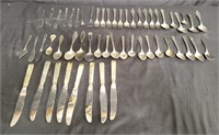 Box of mismatched silver plated flatware