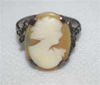 Antique OB Sterling Silver Cameo Ring Size 5.5