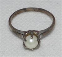 Vtg 925 Sterling Designer Pearl Ring Size 7