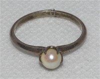 Vtg Clark & Coombs 925 Sterling Pearl Ring 6
