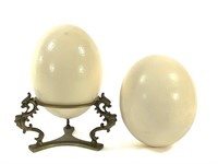 2 Ostrich Egg Shells + 1 Brass Stand