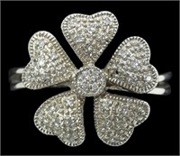 Sterling silver flower design diamond ring,