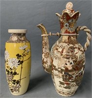 Japanese Satsuma Porcelain Vase & Teapot