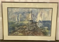 (F) Artist Signed Watercolor Lighthouse Painting