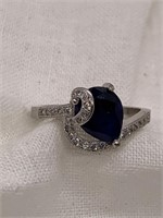 Sterling Silver & Sapphire Ring Sz 7