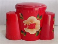 Vintage Mid Century Red Sugar Canister Shakers Set