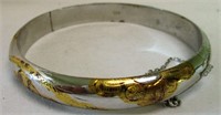 Sterling w/Gold inlay Flower Etched Bracelet