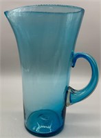 Hand Blown Aqua Art Glass Pitcher