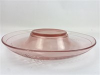 Etched Pink Depression Glass Flower Bowl