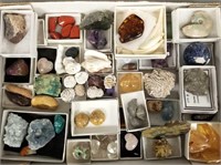 Group of minerals, rocks, gemstones, amber, fossil