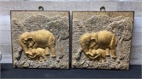 2 Large Elephant Wall Plaques