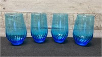 4 Vintage Aqua Blue Swirl Glasses 5"