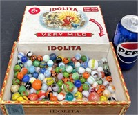 Cigar Box of Vintage Marbles