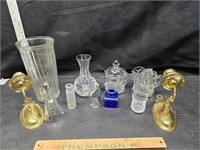 Glassware and brass candleholders