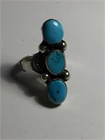 STERLING SILVER & TURQUOISE NATIVE AMERICAN RING S