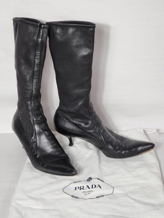 Designer style leather heels marked Prada