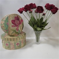 Crystal Vase w/Decorative Tulips & 2 "Tulip" Box