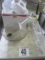 Glass Bowl & (8) Plastic Tea Pitchers